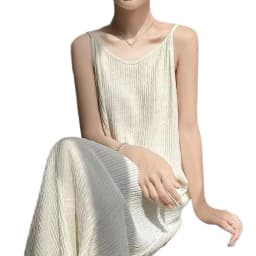 Women's Loose Sleeveless Suspender Dress With A-Line Shape Slim Folds And Ankle-Length Skirt Designed For Beach And Daily Wear