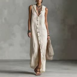 Women Dresses 2026 New summer solid color button open stitch sleeveless long dresses women's clothing vestidoes