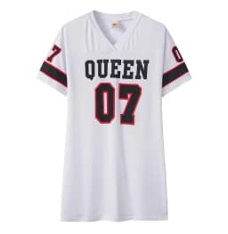2026 New Fashion V-Neck Queen Letters Print Dress Short Sleeve Basketball Sporty Style Sexy Loose Female Clothing Streetwear