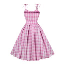 Lady Fashion Spaghetti Strap Pink Plaid Dress Women Summer Vestidos Elegant Vintage 50s Rockabilly Swing Party Evening Dress