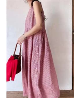 Summer New French Style Plaid Sleeveless Casual Dress Women Length Round Neck Loose Waist Skirt Women Ladies Dresses Vestidos