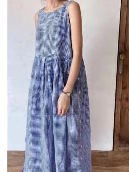 Summer New French Style Plaid Sleeveless Casual Dress Women Length Round Neck Loose Waist Skirt Women Ladies Dresses Vestidos