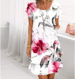 Women Loose Holiday Ruffles Befree Short Sleeve Midi Dress Large Big Summer Midi Floral Casual Dresses