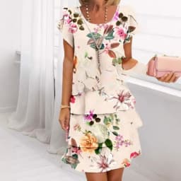 Women Loose Holiday Ruffles Befree Short Sleeve Midi Dress Large Big Summer Midi Floral Casual Dresses