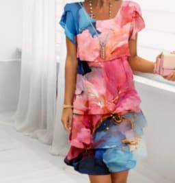 Women Loose Holiday Ruffles Befree Short Sleeve Midi Dress Large Big Summer Midi Floral Casual Dresses