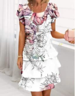 Women Loose Holiday Ruffles Befree Short Sleeve Midi Dress Large Big Summer Midi Floral Casual Dresses