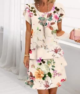 Women Loose Holiday Ruffles Befree Short Sleeve Midi Dress Large Big Summer Midi Floral Casual Dresses
