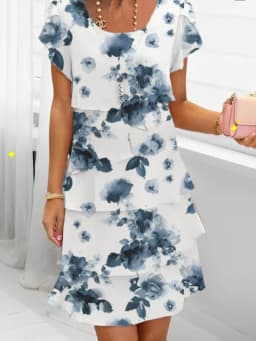 Women Loose Holiday Ruffles Befree Short Sleeve Midi Dress Large Big Summer Midi Floral Casual Dresses