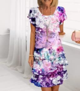 Women Loose Holiday Ruffles Befree Short Sleeve Midi Dress Large Big Summer Midi Floral Casual Dresses