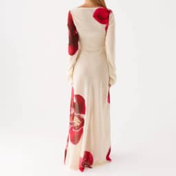Lamuusaa Floral Print Long Dress y2k Women Clothes Boat Neck Long Sleeve Mesh Dress Summer Beach Party Dresses Clubwear