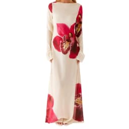 Lamuusaa Floral Print Long Dress y2k Women Clothes Boat Neck Long Sleeve Mesh Dress Summer Beach Party Dresses Clubwear