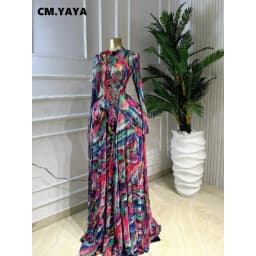 CM.YAYA Women O-neck Full Sleeve Big Swing Tie Dye Print Long Dress 2026 Sexy Beach Party Evening Vacation Maxi Dresses Vestidos