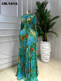 CM.YAYA Women O-neck Full Sleeve Big Swing Tie Dye Print Long Dress 2026 Sexy Beach Party Evening Vacation Maxi Dresses Vestidos