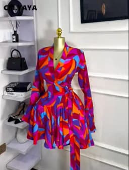 CM.YAYA 2026 Spring Women Flare Long Sleeve V-neck Sashes Ruffle Mini Dress Street Elegant Sexy Vacation Party Birthday Dresses