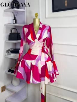 CM.YAYA 2026 Spring Women Flare Long Sleeve V-neck Sashes Ruffle Mini Dress Street Elegant Sexy Vacation Party Birthday Dresses