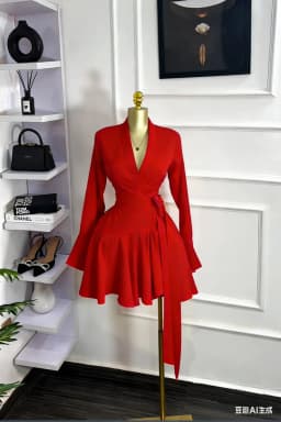 CM.YAYA 2026 Spring Women Flare Long Sleeve V-neck Sashes Ruffle Mini Dress Street Elegant Sexy Vacation Party Birthday Dresses