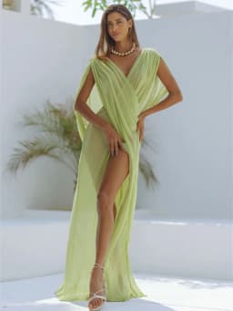 Weird Puss Beach Vacation Dress Women See Through Sleeveless V-Neck Sexy Solid Split Midnight Party Club Long Irregular Bodycon