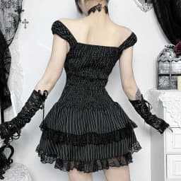 Goth Dark Lolita Outfits Cyber Y2K Striped Bandage Mini Dresses Sweet Lace Stitch Hem Cake Dress Mall Gothic Straps Party Gown