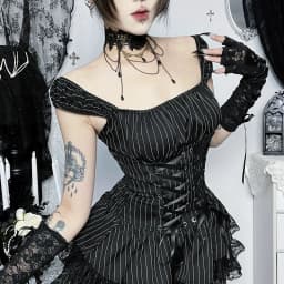 Goth Dark Lolita Outfits Cyber Y2K Striped Bandage Mini Dresses Sweet Lace Stitch Hem Cake Dress Mall Gothic Straps Party Gown