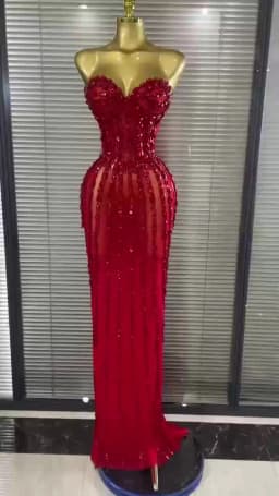 Sparkly Crystal Women Sexy Strapless Mesh See Through Long Maxi Bodycon Dress Elegant Evening Party Birthday Wedding Wear