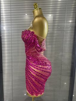 STOCK Women Sexy Strapless Shining Sequins Crystal Laced-up Bodycon Mini Dress Nightclub Party Celebrate Birthday Fashion Outfit