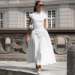 Talenza White Polka Dot Long Dress Summer Sexy High-Waisted Vintage Print Sleeveless Dress Casual Party Vacation New Women Dress