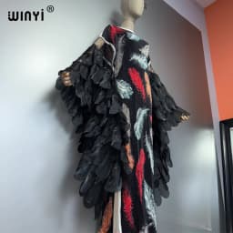 WINYI Elastic Slim Pleated Dress Beach Wear Fashion Kaftan Abaya Dubai Luxury Party Dress Long Down Muslim Woman Evening Dress