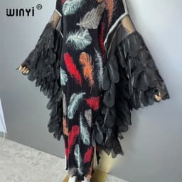 WINYI Elastic Slim Pleated Dress Beach Wear Fashion Kaftan Abaya Dubai Luxury Party Dress Long Down Muslim Woman Evening Dress
