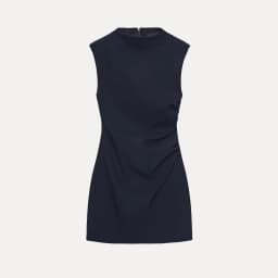 Elegant Simple Short Dress ZADATA Women's Fashion Casual Style Shoulder Pads A-Line Skirt round Neckline No Sleeve Autumn 2025