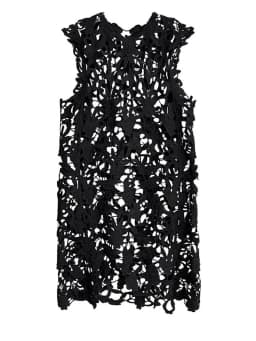 [EAM] Women Black Lace Hollow Out Perspective Big Size Dress New Round Neck Sleeveless Fashion Tide Spring Summer 2026 1DJ0243
