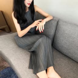 High-grade Women Solid Color Vestidos Lady Fashion Pleated Sleeveless Maxi Dress Summer Femme New Round Neck Vest Long Dresses