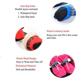 Pet Winter Shoes Cat & Dog Boots Paw Protectors, Fleece Warm Snow Booties for Puppy with Reflective Strip Anti-Slip Rubber