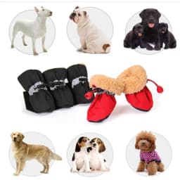 Pet Winter Shoes Cat & Dog Boots Paw Protectors, Fleece Warm Snow Booties for Puppy with Reflective Strip Anti-Slip Rubber