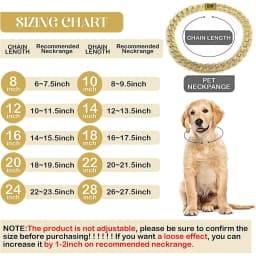 15mm Gold Dog Chain Collar Luxury Diamond Cuban Link Crystal Necklace Durable Dog Collar for Small Medium Large Dogs Cats