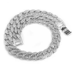 15mm Gold Dog Chain Collar Luxury Diamond Cuban Link Crystal Necklace Durable Dog Collar for Small Medium Large Dogs Cats