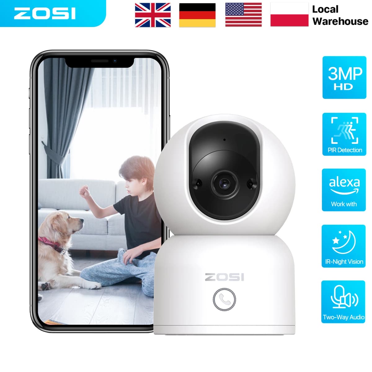 ZOSI Indoor Pan/Tilt Smart Security Camera C518 2MP 3MP 8MP 360° Baby Pet Monitor 2.4G/5G Dual-Band WiFi Home Surveillance Cam