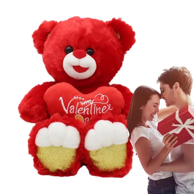 Cute Bear Plushies Bear Toy Stuffed Animal With Red Heart Valentine's Day Decor Gifts For Wife Girlfriend For Living Room