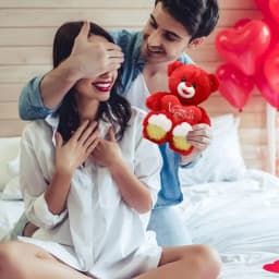 Cute Bear Plushies Bear Toy Stuffed Animal With Red Heart Valentine's Day Decor Gifts For Wife Girlfriend For Living Room