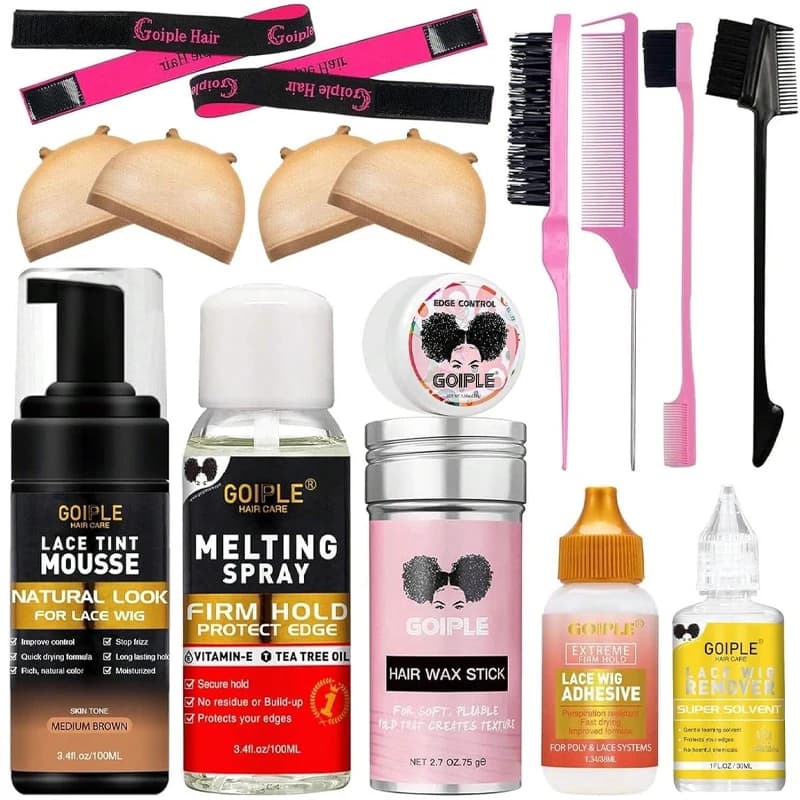 GOIPLE Edge Control Wax Stick Kit for Slick Baby Hair Lace Wig Extensions Adhesive Glue Gel Hair Tool Melting Spray Tint Mousse