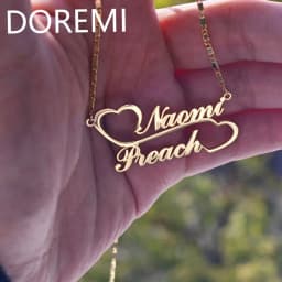 DOREMI Special Custom Name Double Heart Linked Nameplate Necklace Women Gift Jewelry Personalized Gold Double Name Necklace