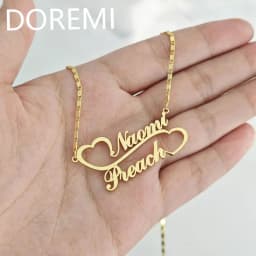 DOREMI Special Custom Name Double Heart Linked Nameplate Necklace Women Gift Jewelry Personalized Gold Double Name Necklace