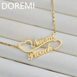 DOREMI Special Custom Name Double Heart Linked Nameplate Necklace Women Gift Jewelry Personalized Gold Double Name Necklace