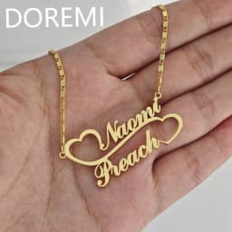 DOREMI Special Custom Name Double Heart Linked Nameplate Necklace Women Gift Jewelry Personalized Gold Double Name Necklace