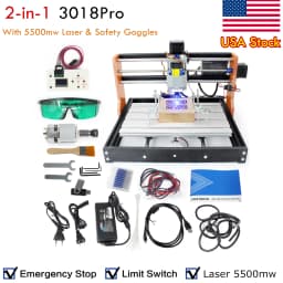 【USA Stock】3 Axis Upgrade 3018 Pro CNC Router Machine Kit,with Limit Switches & Emergency Stop,3018-PRO DIY Mini GRBL Control