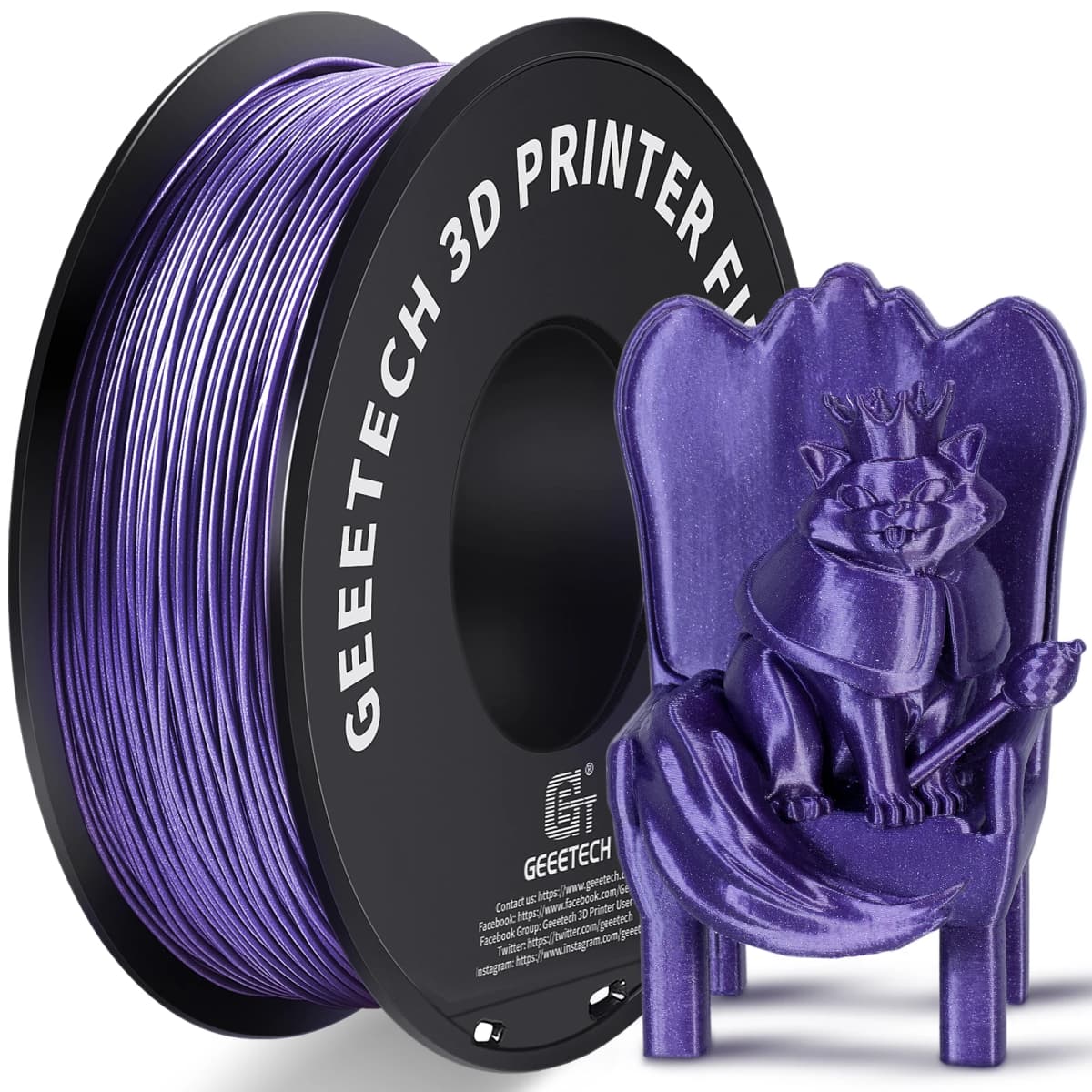 Geeetech Sparkly PLA Filament 1kg 1.75mm 3D Printer Plastic Material, Accuracy 0.03mm, Multiple Colour, Fit Most FDM Printer