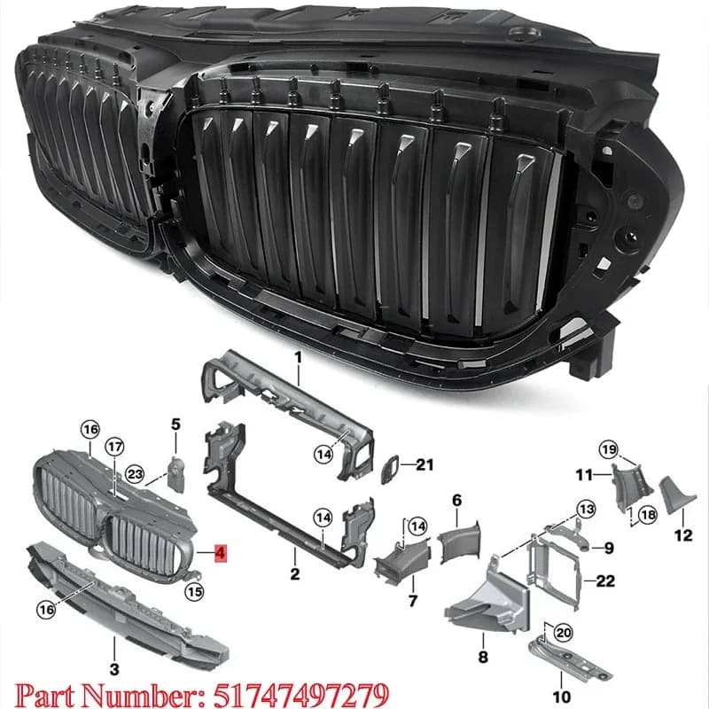 51747497279 Front Upper Radiator Grille Active Air Shutter For BMW G30 2017-2020