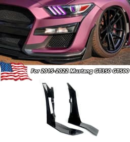 Black Shiny For 15-22 Ford Mustang GT500 Front Bumper Corner Winglet Splitters