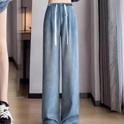 Maternity Korean Style Denim Trousers Summer Vintage Female Drawstring Waist Pants Pregnant Woman Jeans Loose Casual Long Pants