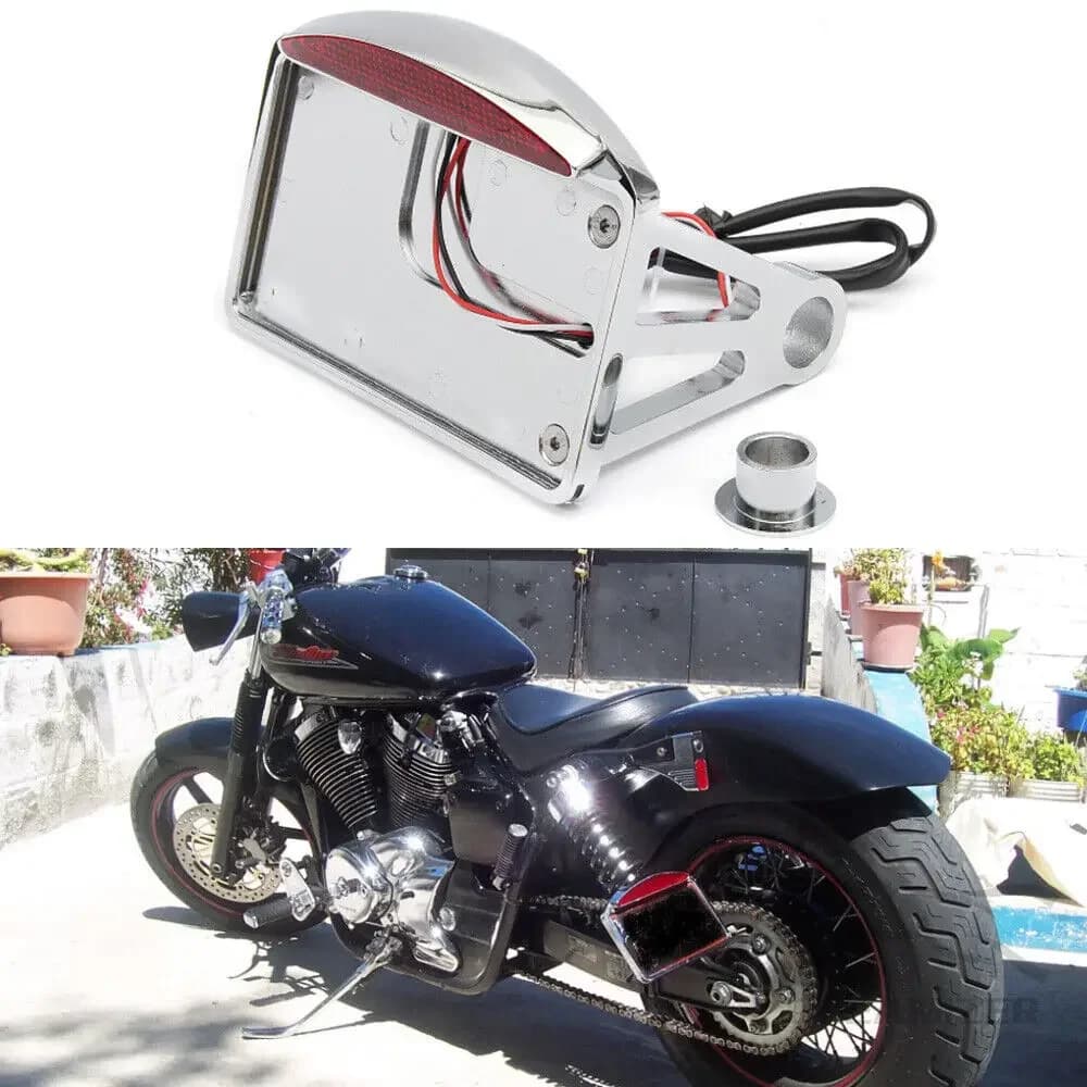 Universal Motorcycle License Plate LED Tail Light Horizontal Side Mount Bracket Holder For Harley Bobber Chopper Custom Touring