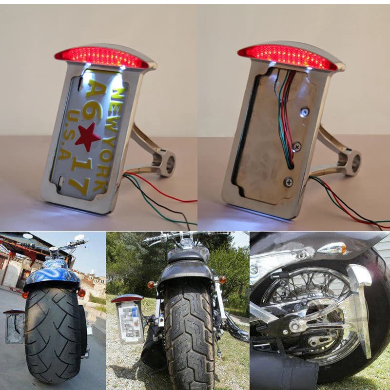 Universal Motorcycle License Plate LED Tail Light Horizontal Side Mount Bracket Holder For Harley Bobber Chopper Custom Touring